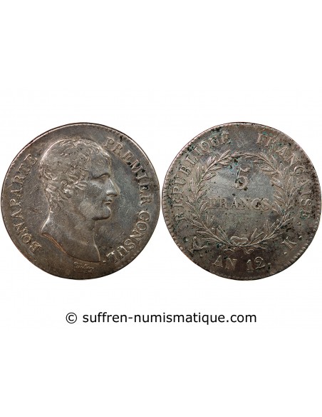 BONAPARTE Ier CONSUL﻿ - 5 FRANCS ARGENT AN 12 K BORDEAUX
