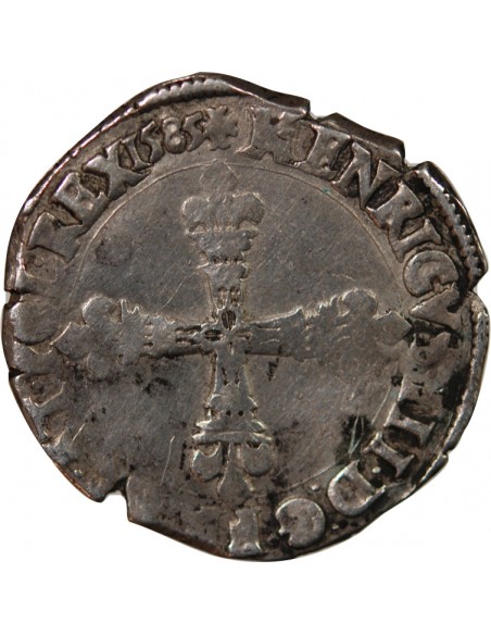 HENRI III - 1/4 ECU ARGENT 1585 ANGERS