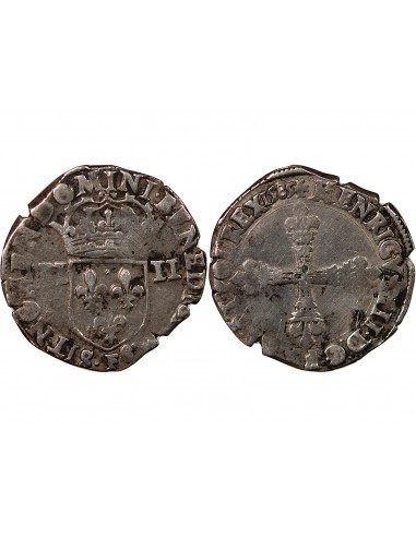 HENRI III - 1/4 ECU ARGENT 1585 ANGERS