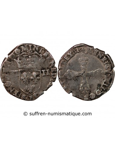 HENRI III - 1/4 ECU ARGENT 1585 ANGERS