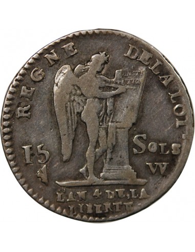 LOUIS XVI, CONSTITUTION - 15 SOLS  ARGENT 1792 W LILLE