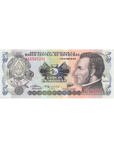 HONDURAS, MORAZAN - 5 LEMPIRAS 1978