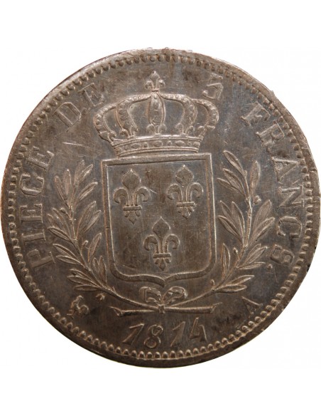 LOUIS XVIII - 5 FRANCS ARGENT 1814 A PARIS