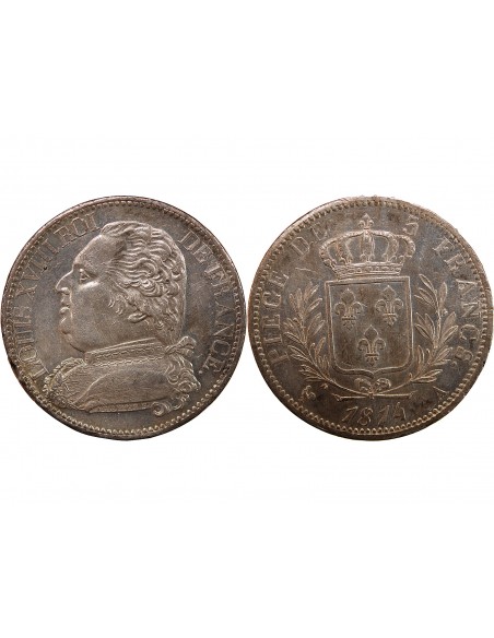 LOUIS XVIII - 5 FRANCS ARGENT 1814 A PARIS