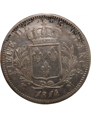 LOUIS XVIII - 5 FRANCS ARGENT 1814 M TOULOUSE
