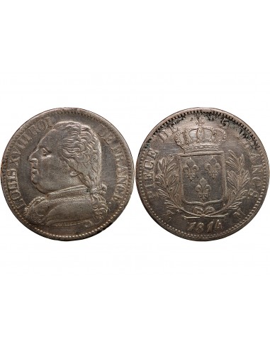 LOUIS XVIII - 5 FRANCS ARGENT 1814 M TOULOUSE