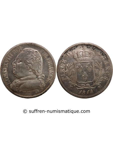 LOUIS XVIII - 5 FRANCS ARGENT 1814 M TOULOUSE