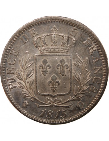 LOUIS XVIII - 5 FRANCS ARGENT 1815 Q PERPIGNAN