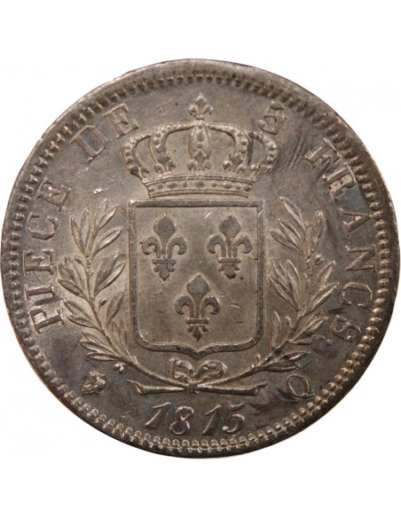 LOUIS XVIII - 5 FRANCS ARGENT 1815 Q PERPIGNAN