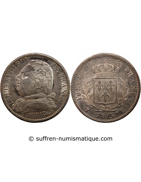 LOUIS XVIII - 5 FRANCS ARGENT 1815 Q PERPIGNAN