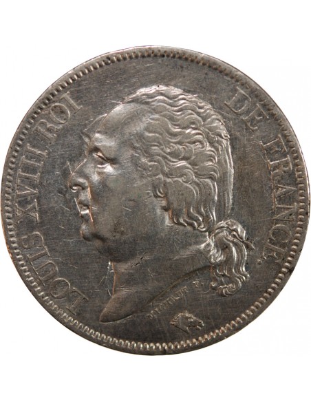 LOUIS XVIII - 5 FRANCS ARGENT 1816 B ROUEN