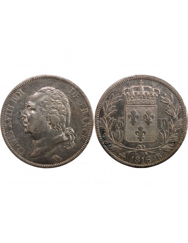 LOUIS XVIII - 5 FRANCS ARGENT 1816 B ROUEN