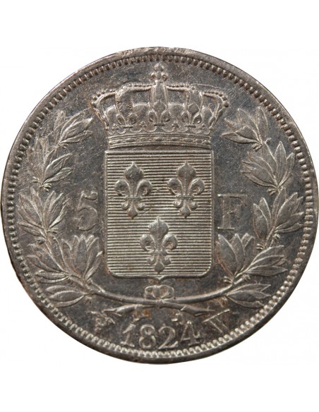 LOUIS XVIII - 5 FRANCS ARGENT 1824 W LILLE
