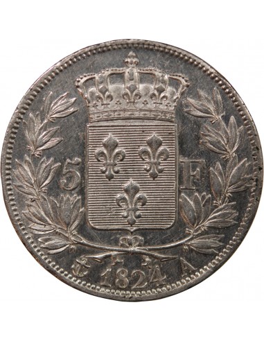 LOUIS XVIII - 5 FRANCS ARGENT 1824 A PARIS