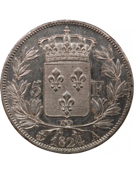 LOUIS XVIII - 5 FRANCS ARGENT 1824 A PARIS