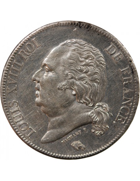 LOUIS XVIII - 5 FRANCS ARGENT 1824 A PARIS