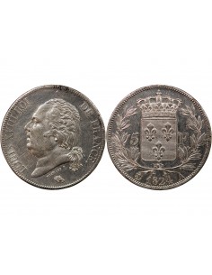 LOUIS XVIII - 5 FRANCS ARGENT 1824 A PARIS 2