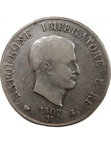 ITALIE, NAPOLEON Ier - 5 LIRE ARGENT 1807 M MILAN