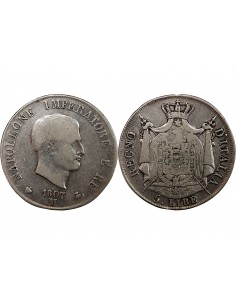 ITALIE, NAPOLEON Ier - 5 LIRE ARGENT 1807 M MILAN 2