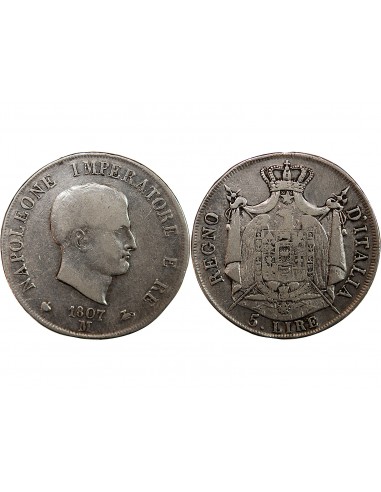 ITALIE, NAPOLEON Ier - 5 LIRE ARGENT 1807 M MILAN