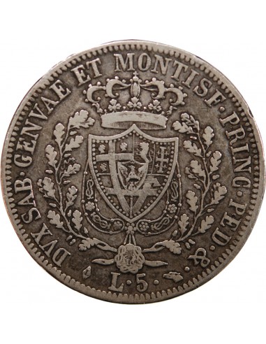 ITALIE, ROYAUME DE SARDAIGNE, CHARLES-FELIX - 5 LIRE ARGENT 1825 L