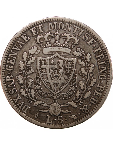ITALIE, ROYAUME DE SARDAIGNE, CHARLES-FELIX - 5 LIRE ARGENT 1825 L