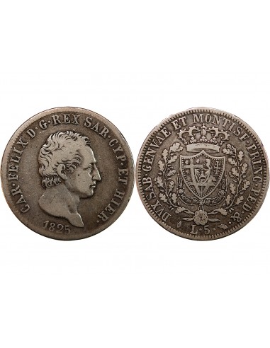 ITALIE, ROYAUME DE SARDAIGNE, CHARLES-FELIX - 5 LIRE ARGENT 1825 L