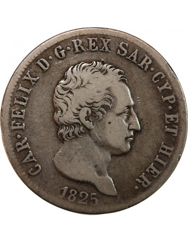 ITALIE, ROYAUME DE SARDAIGNE, CHARLES-FELIX - 5 LIRE ARGENT 1825 L