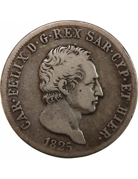 ITALIE, ROYAUME DE SARDAIGNE, CHARLES-FELIX - 5 LIRE ARGENT 1825 L