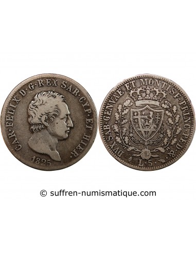 ITALIE, ROYAUME DE SARDAIGNE, CHARLES-FELIX - 5 LIRE ARGENT 1825 L