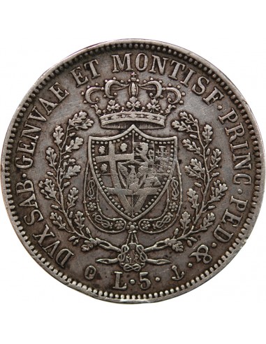 ITALIE, ROYAUME DE SARDAIGNE, CHARLES-FELIX - 5 LIRE ARGENT 1829 P