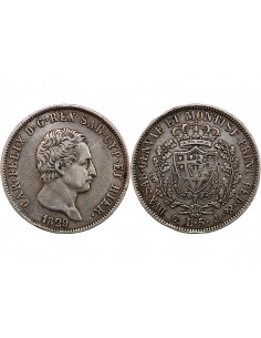 ITALIE, ROYAUME DE SARDAIGNE, CHARLES-FELIX - 5 LIRE ARGENT 1829 P 2