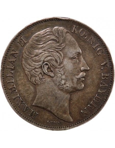 ALLEMAGNE, BAVIERE, MAXIMILIEN II - 2 GULDEN ARGENT 1857