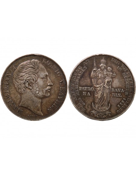 ALLEMAGNE, BAVIERE, MAXIMILIEN II - 2 GULDEN ARGENT 1857