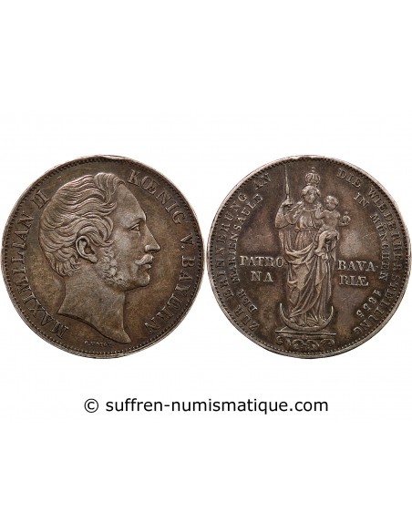 ALLEMAGNE, BAVIERE, MAXIMILIEN II - 2 GULDEN ARGENT 1857
