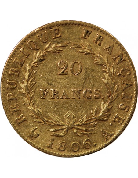 NAPOLEON Ier﻿ - 20 FRANCS OR 1806 A PARIS﻿ "Calendrier grégorien"