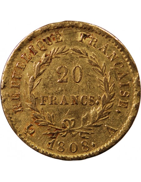 NAPOLEON Ier - 20 FRANCS OR 1808 A PARIS "Type République"﻿﻿