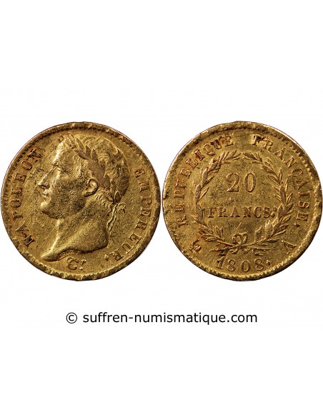 NAPOLEON Ier - 20 FRANCS OR 1808 A PARIS "Type République"﻿﻿