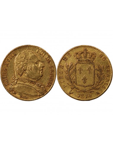 LOUIS XVIII - 20 FRANCS OR 1814 A PARIS