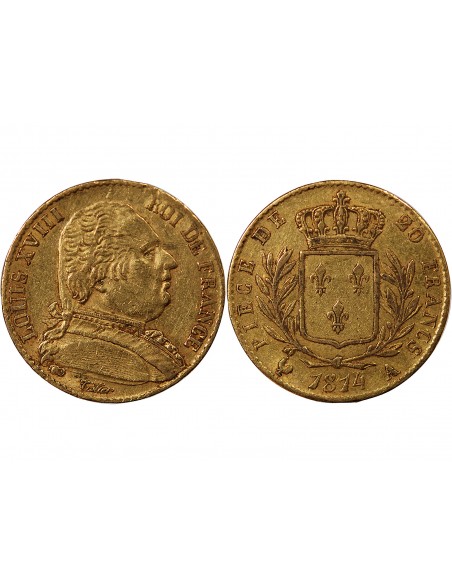 LOUIS XVIII - 20 FRANCS OR 1814 A PARIS