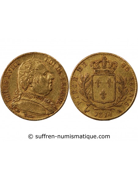 LOUIS XVIII - 20 FRANCS OR 1814 A PARIS