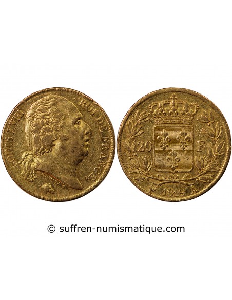 LOUIS XVIII - 20 FRANCS OR 1819 A PARIS