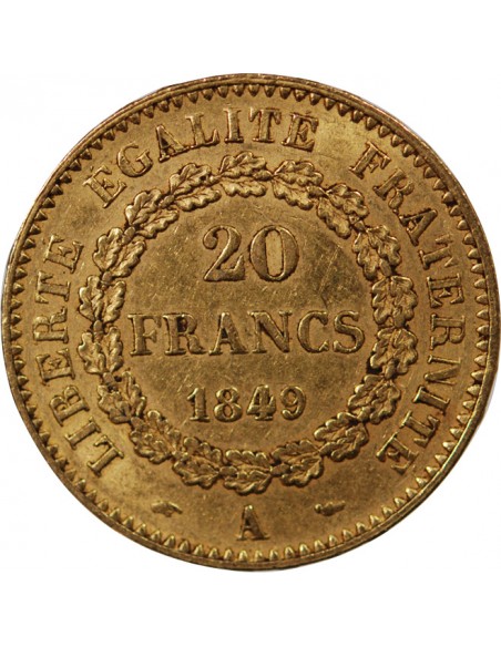 GENIE - 20 FRANCS OR 1849 A PARIS "Deuxième République"