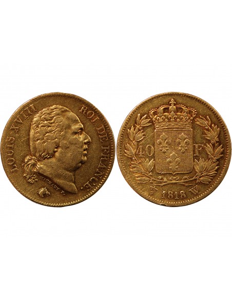 40 FRANCS OR LOUIS XVIII 1818 W LILLE