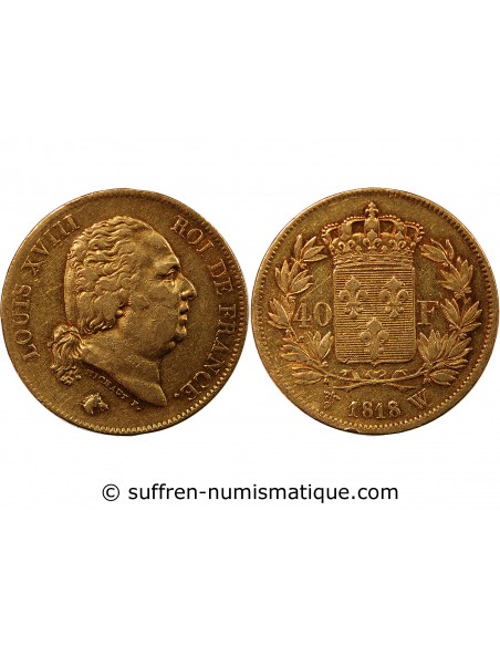 40 FRANCS OR LOUIS XVIII 1818 W LILLE