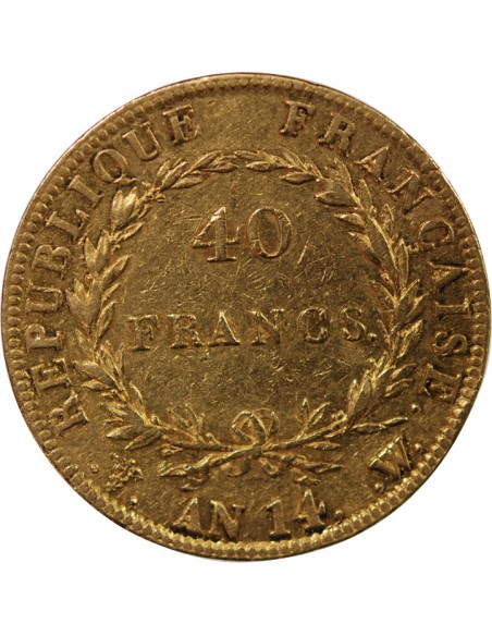 NAPOLEON Ier ﻿- 40 FRANCS OR Ier AN 14 W LILLE "calendrier révolutionnaire"