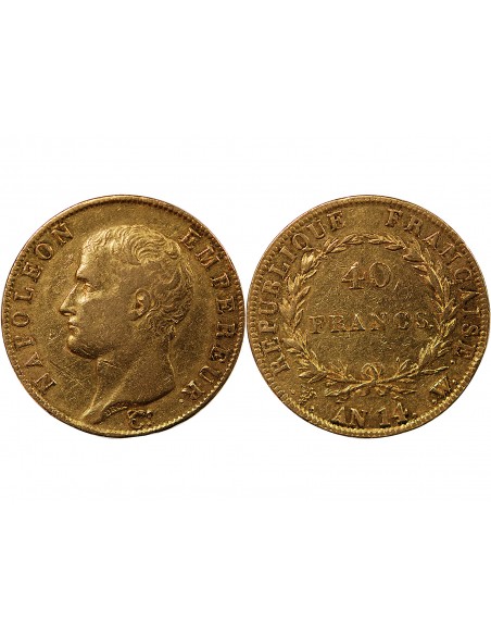 NAPOLEON Ier ﻿- 40 FRANCS OR Ier AN 14 W LILLE "calendrier révolutionnaire"