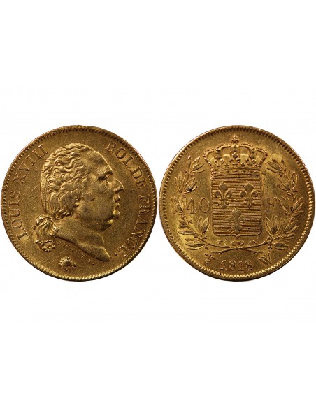 40 FRANCS OR LOUIS XVIII 1818 W LILLE