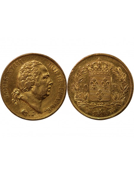 40 FRANCS OR LOUIS XVIII 1818 W LILLE