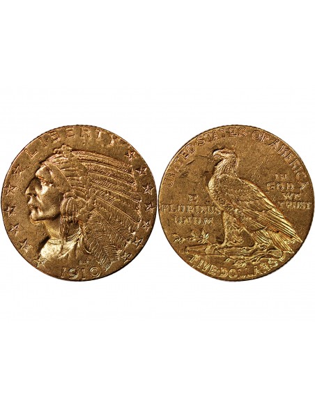 USA, INDIEN - 5 DOLLARS OR 1910 S SAN FRANCISCO